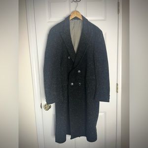 Vintage Men’s Wool Tweed Overcoat Double Breasted size XL Black and Gray